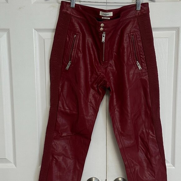 ISABEL MARANT ETOILE zipper VEGAN LEATHER Dark Red CROP PANTS - Picture 6 of 6